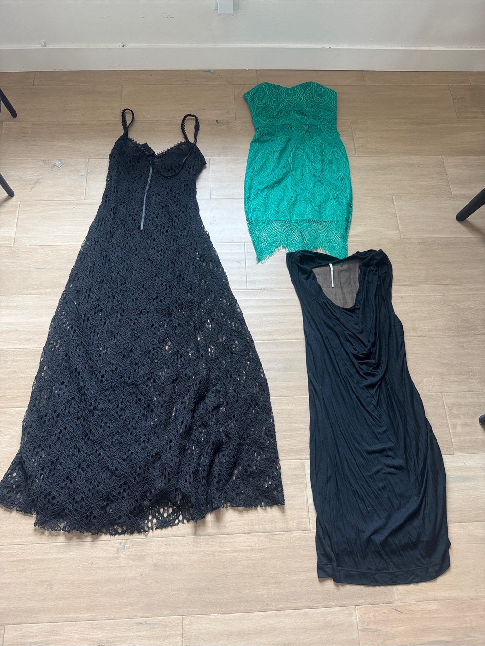 Lot of 3: Free People Black Crochet Maxi Dress, LuLus xs strapless dress
